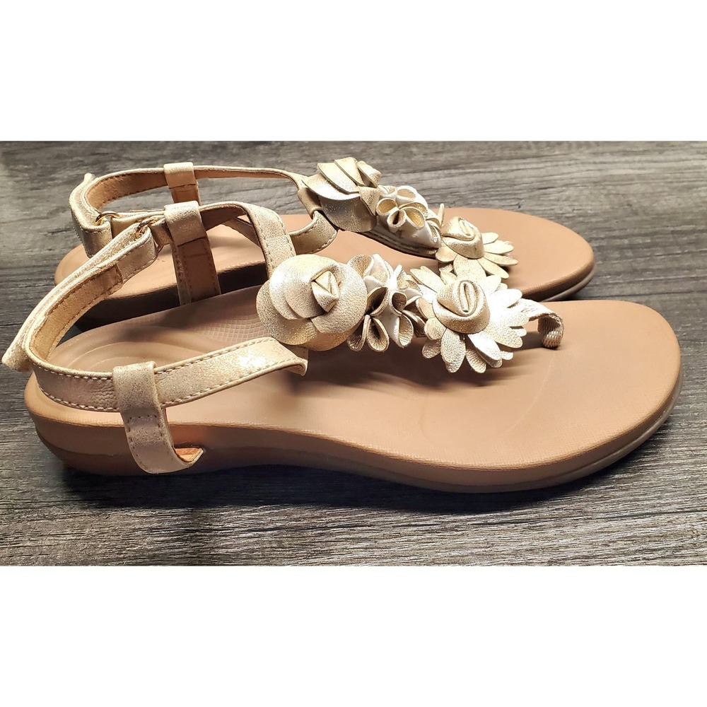 Aetrex Sandals Women's 7.5-8 US Charli Orthotic Thong Sandal Gold Floral NEW